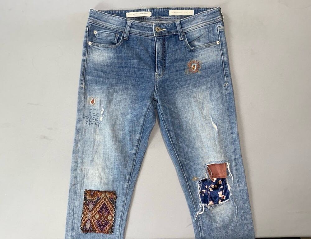 Pilcro and the Letterpress 'Slim Boyfriend' Patched Stretch Denim Jeans. 28, GUC
